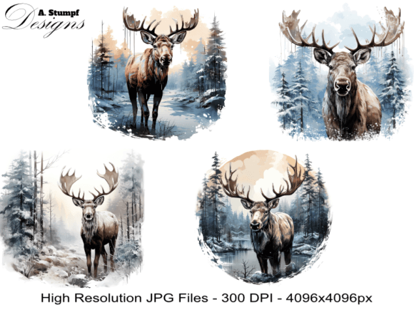 Download Moose in Winter Forest Illustration - Illustration Collection