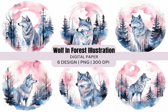 Download Watercolor Wolf in Forest Illustration - Illustration Collection