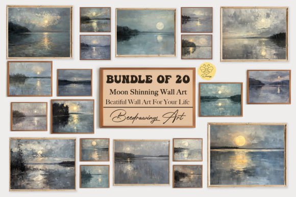 Download Oil Painting Moon Shine Wall Art Bundle - Oil Collection