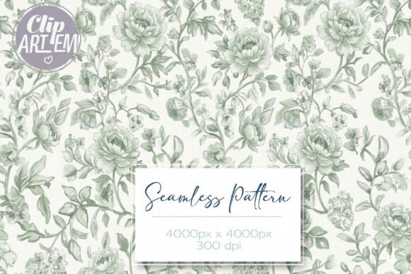 Download Sage Green Toile Seamless Pattern Rose - Oil Collection